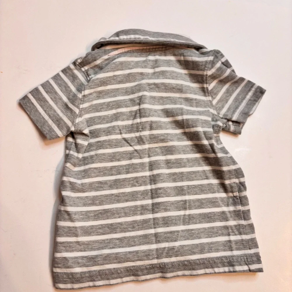 Carters Gray White Stripe Short Sleeve Polo Shirt 18 Months Seriously Handsome‎